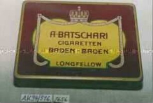 Blechdose für 25 Stück "CIGARETTEN LONGFELLOW" A. BATSCHARI BADEN-BADEN