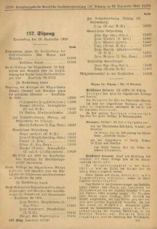 157. Sitzung. Donnerstag den 23. September 1920