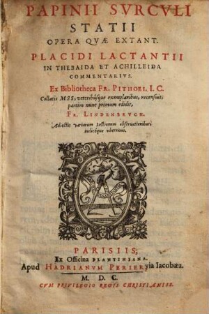 Papinii Svrcvli Statii opera qvae extant : Adiectis variarum lectionum observationibus indicéque uberrimo