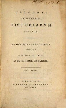 Herodoti Halicarnassei Historiarvm Libri IX., Tomvs Primvs