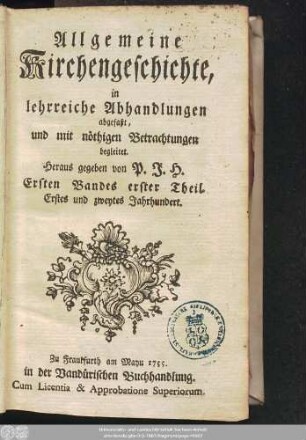 Ersten Bandes erster Theil: Erstes und zweytes Jahrhundert