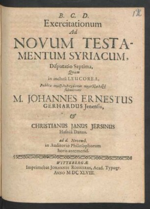 7: Exercitationum Ad Novum Testamentum Syriacum, Disputatio ...