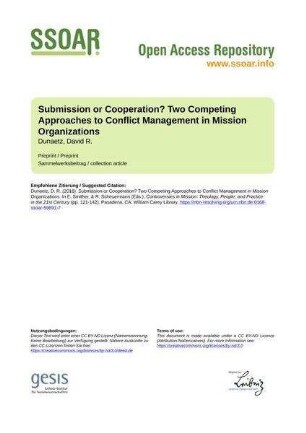 Submission or Cooperation? Two Competing Approaches to Conflict Management in Mission Organizations