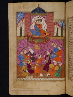 Illustration: Zāl und Rūdāba auf dem Thron