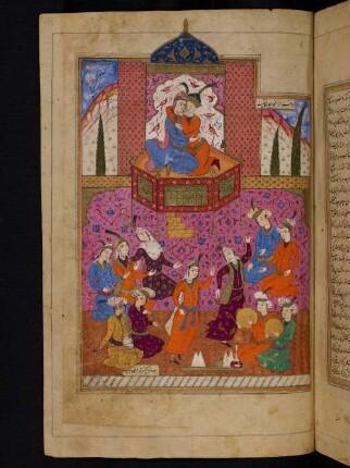Illustration: Zāl und Rūdāba auf dem Thron