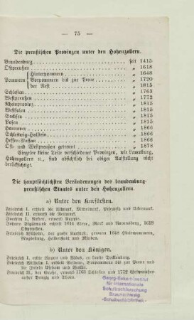 Die preußischen Provinzen unter den Hohenzollern