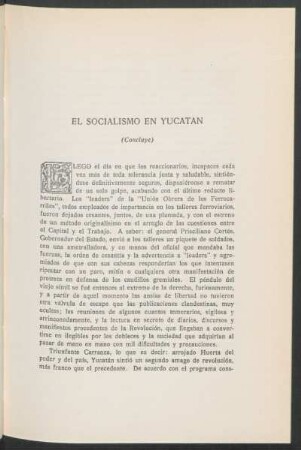 El socialismo en Yucatán - (Concluye)
