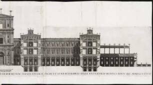 Salomonischer Tempel, Längsschnitt : Längsschnitt in (gedachter) Nord-Süd-Richtung durch die Mitte der Tempelanlage Salomonis in Jerusalem. Kupferstich [Tafel 15] (rechte Seite) aus: Villalpando, Juan Baptista: De postrema Ezechielis Prophetae visione Ioannis Baptistae Villalpandi Cordvbensis ... 1604. Dresden: SLUB 1.C.7-2,2