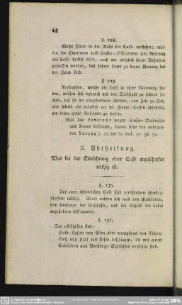 X. Abtheilung. Was bei der Einrichtung einer Casse anzuschaffen nöthig ist