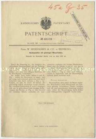 Patentschrift einer Hackmaschine mit gelenkigen Messerbalken, Patent-Nr. 46109