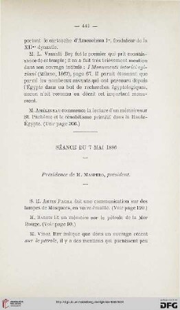 Séance du 7 Mai 1886
