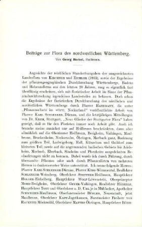 Beiträge zur Flora des nordwestlichen Württemberg