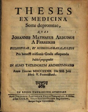Theses Ex Medicina Sorte depromtae