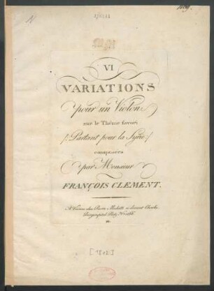 VI Variations pour un Violon sur le Thême favori Partant pour la Syrie