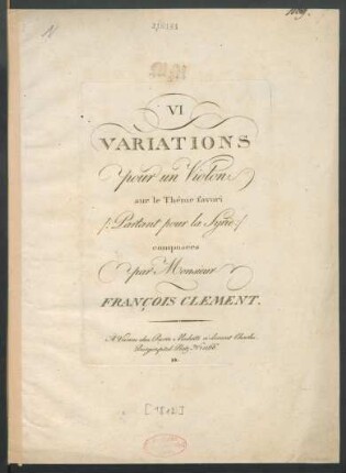 VI Variations pour un Violon sur le Thême favori Partant pour la Syrie