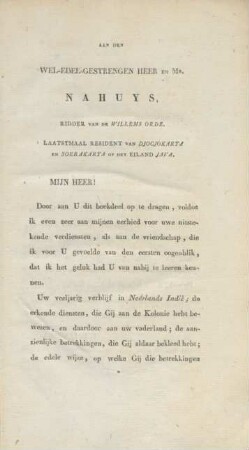 Aan den Wel-Edel-Gestrengen Heer en Mr. Nahuys, ...