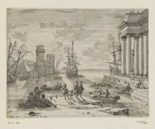 Seehafen mit der Einschiffung des Odysseus