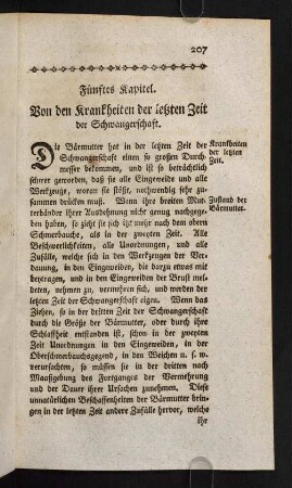 207-217, Fünftes Kapitel. Von den Krankheiten der letzten Zeit der Schwangerschaft