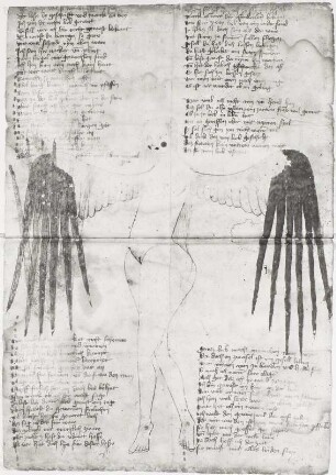 Wer nicht wayß waz rechte lieb sey und nackte, blinde weibliche Figur mit Flügeln, Blätter 2v, 3r