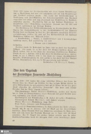 Aus dem Tagebuch der Freiwilligen Feuerwehr Wechselburg