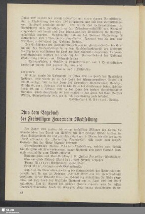Aus dem Tagebuch der Freiwilligen Feuerwehr Wechselburg