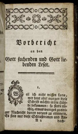 Vorbericht an den Gott suchenden und Gott liebenden Leser.