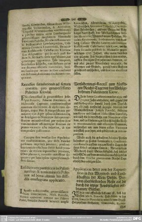 Recessus satisdationis ad futura comitia pro generosissimo Palatino Kioviae