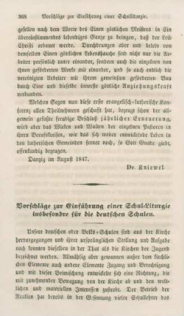 368-385 Vorschläge zur Einführung einer Schul-Liturgie insbesondere für die deutschen Schulen