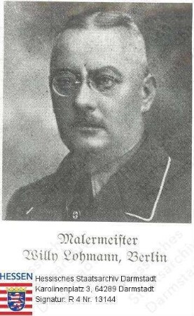 Lohmann, Willy (* 1882) / Porträt in NS-Uniform und Parteiabzeichen, Brustbild, mit Bildlegende