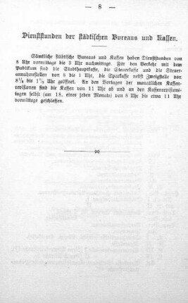 Dienststunden der städtischen Bureaus und Kassen