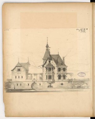 Villa, Cochem Monatskonkurrenz Juni 1884: Aufriss Straßenansicht (Uferansicht); Maßstabsleiste