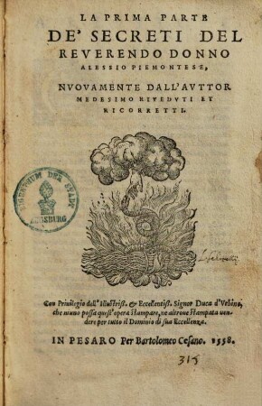 De' secreti del reverendo donno Alessio Piemontese, 1