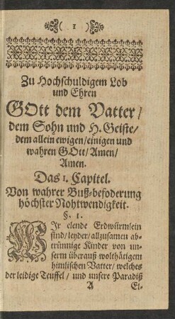 Das 1. Capitel. Von wahrer Buß-befoderung höchster Nohtwendigkeit.