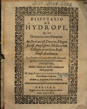 Dispvtatio De Hydrope