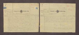Telegramm von Major Schützle an Prinz Max von Baden über die Zusendung von 160 Gewehren und Munition nach Überlingen