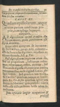 Caput XX. Quaedam epistolarum, atque aliarum partium transitiones propriae, cum epilogo huius primae partis.
