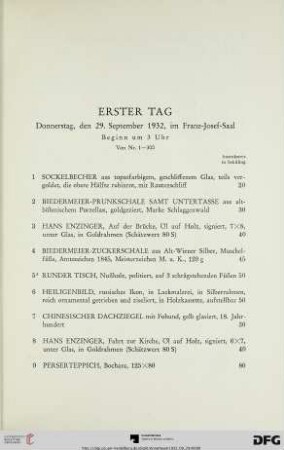 Erster Tag. Donnerstag, den 29. September 1932, im Franz-Josef-Saal, Beginn um 3 Uhr (Nr. 1-300)