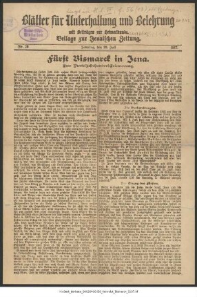 Blätter für Unterhaltung und Belehrung ; 1917: Blätter für Unterhaltung und Belehrung : mit Beiträgen zur Heimatkunde ; Beilage zur Jenaischen Zeitung