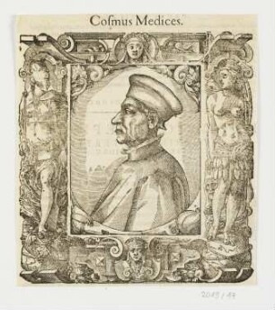 Bildnis Cosimo de Medici des Älteren, aus: Paolo Giovio, "Elogia Virorum Bellica Virtute Illustrium", Basel 1575