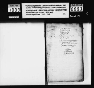 Lager- und Gültbuch (über das Amt Hohebach) (Fortgeführtes Exemplar mit nichtdatierten Nachträgen).