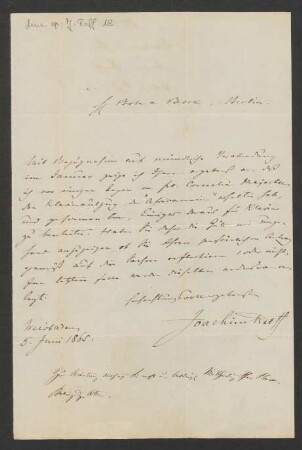 Brief an Musikverlag Bote und Bock : 05.06.1865