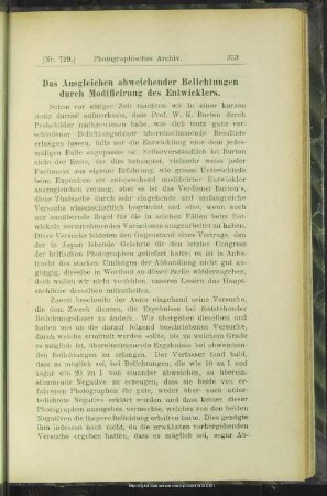 Das Ausgleichen abweichender Belichtungen durch Modificirung des Entwicklers