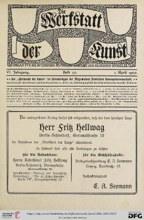 Inhalt / Arbeitskalender / Mitteilungen der Allgemeinen Deutschen Kunstgenossenschaft / Geplante Ausstellungen / Eröffnete Ausstellungen / Laufende Preisausschreiben / Erledigte Preisausschreiben / Denkmäler
