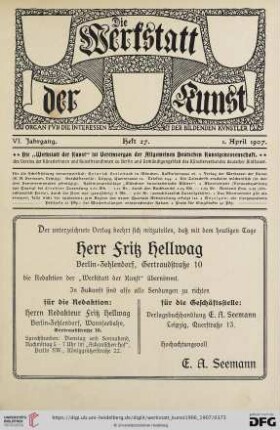 Inhalt / Arbeitskalender / Mitteilungen der Allgemeinen Deutschen Kunstgenossenschaft / Geplante Ausstellungen / Eröffnete Ausstellungen / Laufende Preisausschreiben / Erledigte Preisausschreiben / Denkmäler