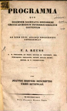 Programma quo solemnem Societatis historicae circuli ad moenum inferioris sodalium conventum : ad diem 26. augusti 1836 concelebrat