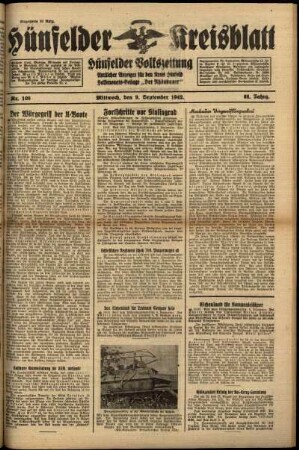Ausgabe vom Mittwoch, den 09. September 1942.