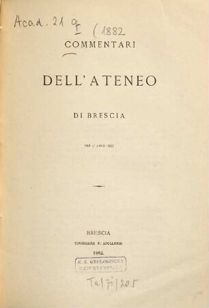 Commentari dell'Ateneo di Brescia, 1882