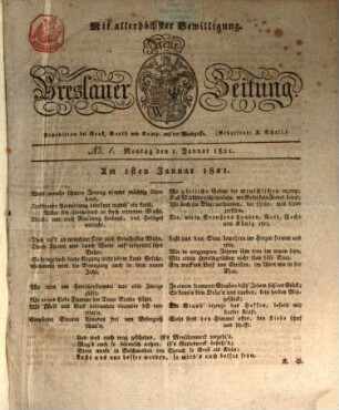 Neue Breslauer Zeitung. 1821,1/6, 1821,1/6