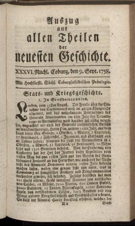 XXXVI. Nachl. Coburg, den 9. Sept. 1758.