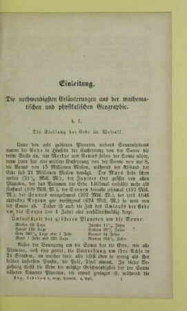 Einleitung. Die nothwendigsten Erläuterungen aus der mathematischen und physikalischen Geographie